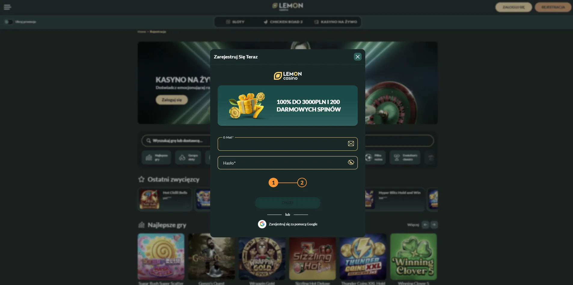 Lemon Casino — rejestracja konta krok po kroku
